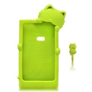 Buypower Cute 3D Kiki Cat Gel Silicone Rubber Case Cover Skin Compatible for Nokia Lumia 920 with Free Headphone Dust proof Plug Green Color Cell Phones & Accessories
