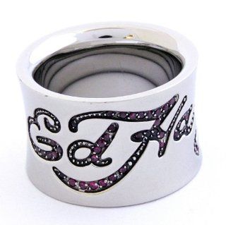 Ed Hardy Logo Men's Ring With Ruby in Stainless Steel: Jewelry