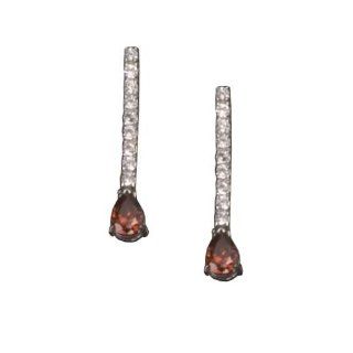 C.Z. GARNET LONG PEAR DROP RHODIUM PLATED (.925) STERLING SILVER EARRINGS: Jewelry