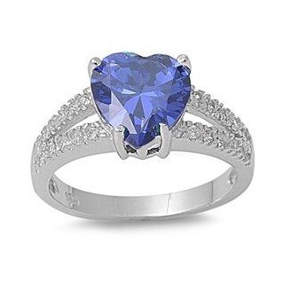Accented Heart Center Tanzanite CZ Ring 9MM Sterling Silver 925: Jewelry