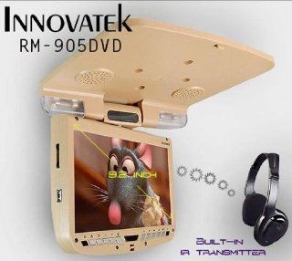 Innovatek Beige RM 905DVD 9.2" Monitor Flip Down Roof Mount DVD Player with built in IR and FM Transmiters, USB, SD, MMC Ports, Dome lights, Speakers. Comes with 2 Wireless Infrared Headphones. : Vehicle Overhead Video : Car Electronics