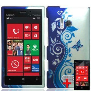 NOKIA LUMIA 928 CUTE BLUE SILVER FLOWER VINE BUTTERFLY COVER SNAP ON HARD CASE + SCREEN PROTECTOR from [ACCESSORY ARENA]: Cell Phones & Accessories