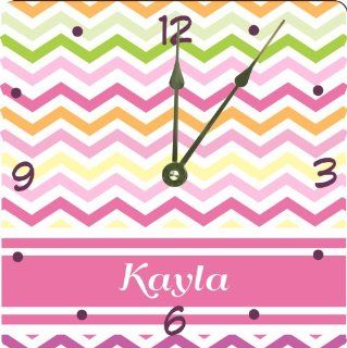 Rikki KnightTM "Kayla " Pink Chevron Name Design 13" Art Wall Clock  