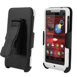 Motorola Droid RAZR Mini XT907 White Cover Case + Kickstand Belt Clip Holster + Naked Shield Screen Protector: Cell Phones & Accessories