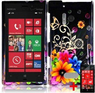 NOKIA LUMIA 928 COLORFUL FLOWER BUTTERFLY BLACK COVER SNAP ON HARD CASE + SCREEN PROTECTOR from [ACCESSORY ARENA]: Cell Phones & Accessories