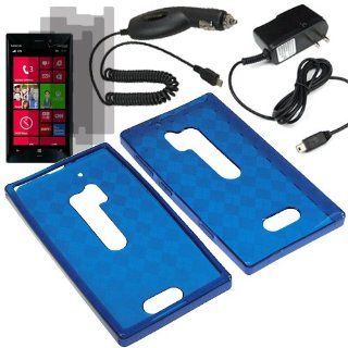 HR TPU Sleeve Gel Cover Skin Case for Verizon Nokia Lumia 928 x3 Fitted Screen Protector + Car Charger + Home Charger  Blue Checker: Cell Phones & Accessories