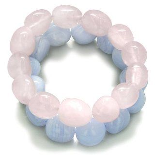 Amulet Double Lucky Set Rose Quartz and Blue Lace Agate Tumbled Crystals Good Luck, Love Powers Lucky Gemstone Bracelets: Best Amulets: Jewelry