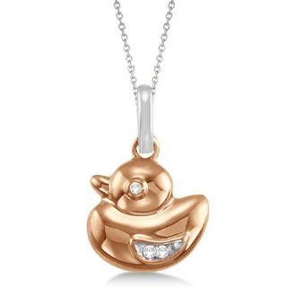 0.01ct Modern Small Childrens Nature Duck Shaped Diamond Pendant Necklace 14k Two Tone Gold Allurez Jewelry