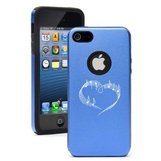 Apple iPhone 5 5S Blue 5D929 Aluminum & Silicone Case Cover Heart Love Music Notes: Cell Phones & Accessories
