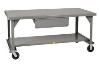 Little Giant WW 3672 HD 6PHFL Welded Steel Mobile Workbench with Casters, Floor Lock and Heavy Duty Drawer, Gray, 3600 lbs Load Capacity, 34" Height x 72" Width x 36" Depth Service Carts