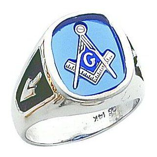 14K White Gold Masonic Mens Ring Jewelry Size 10: Jewelry