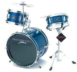 Performance Plus Drum Set 3 Piece Junior 16" Bass Drum Real Wood Shells Deep Blue: Musical Instruments