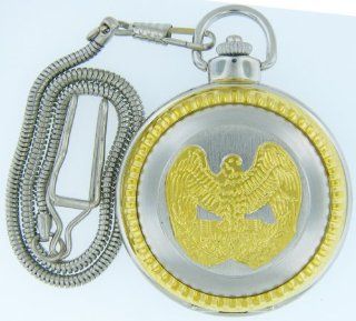 Pocket Watch   914,silver  Tone High Polished Bald Eagle Pocket Watch with 14" Clip on Chain: Jewelry