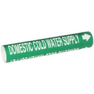 Brady 4050 C Snap On 2 1/2"   3 7/8" Outside Pipe Diameter B 915 Coiled Printed Plastic Sheet White On Green Color Pipe Marker Legend "Domestic Cold Water Supply": Industrial Pipe Markers: Industrial & Scientific