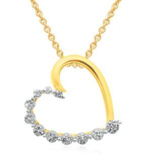 18k Gold Plated Sterling Silver Diamond Heart Pendant Necklace (1/10 cttw, I J Color, I2 I3 Clarity), 18": Jewelry