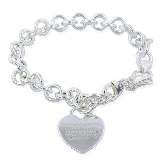 Sterling Silver Heart Charm Rolo Link Bracelet   8": Jewelry