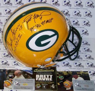 Brett Favre & Bart Starr Autographed Hand Signed Green Bay Packers Full Size Authentic Football Helmet   with MVP Inscriptions   PSA/DNA Sports Collectibles