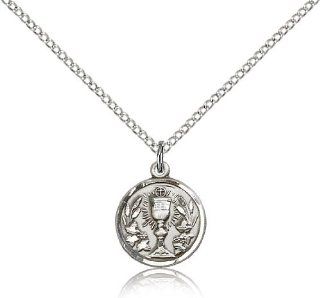 .925 Sterling Silver Communion Chalice Medal Pendant 1/2 x 1/2 Inches  4203  Comes with a .925 Sterling Silver Lite Curb Chain Neckace And a Black velvet Box: Pendant Necklaces: Jewelry