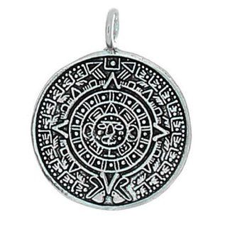 925 Sterling Silver Aztec Calendar Pendant: Jewelry