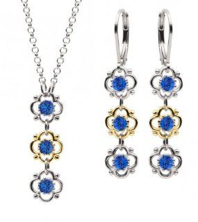 Lucia Costin Sterling Silver, Blue Crystal Jewelry Set, Fancy Ornamented: Jewelry