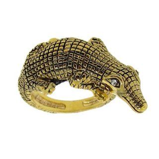 14k Goldplated over Sterling Silver 925 Clear Cubic Zirconia Alligator Ring Jewelry