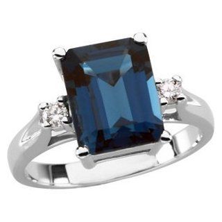 4.25 Ct London Blue Topaz and Diamond Ring, 14k White Gold (.10 Cttw, GH Color, I2 Clarity): Jewelry