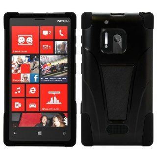 MINITURTLE, Sleek Dual Layer Fusion Hybrid Hard Phone Case Cover with Built in 2 Way T Shape Kickstand, Clear Screen Protector Film, and Stylus Pen for Windows Phone 8 Smartphone Nokia Lumia 928 /Verizon (Black): Cell Phones & Accessories