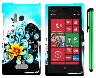 Nokia Lumia 928 (Verizon) Microsoft Windows Phone 8   Butterfly Yellow Lily Flower Blue Splash Premium Beautiful Design Protector Hard Cover Case + 1 of New Assorted Color Metal Stylus Touch Screen Pen: Office Products