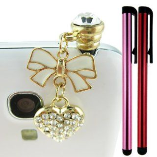 FiMeney Lovely Crystal Diamond Bow Bowknot Love Heart Pendant Anti Dust Plug Stopper For HTC one, iPhone 3 3GS 4 4S 5 5C 5S, iPad 1 2 3 4 Mini, Samsung Galaxy Note N7100 2, Galaxy S3 I9300, I8190, I8262D, S2, I9100, I9268, S5830, I9000, Samsung i9500 Galax