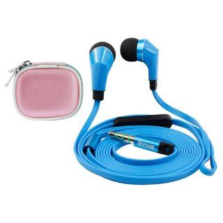 iKross Blue / Black In Ear 3.5mm Noise Isolation Stereo Earbuds with Microphone + Pink Accessories Carrying Case For Nokia Lumia 610, Lumia 635, Lumia Icon (929), Lumia 1520, Lumia 2520, Lumia 1020 Cellphone Smartphone Tablet and Play MP3: Cell Phones &