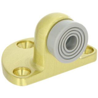 Rockwood 480.4 Brass Door Stop, #12 x 1 1/4" FH WS Fastener with Plastic Anchor, 2 1/2" Base Width x 1 3/4" Base Length, 1 5/8" Height, Satin Clear Coated Finish