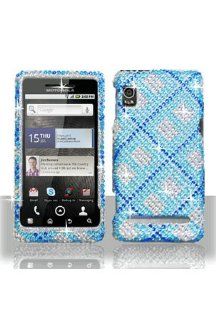 Motorola A955 Droid 2 Full Diamond Graphic Case   Blue Plaid: Cell Phones & Accessories