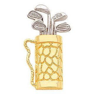 2 Tone 14K White & Yellow Gold Golf Bag with Golf Clubs Pendant Jewelry