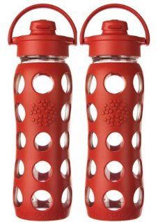 Lifefactory 22 Ounce Flip Cap Glass Beverage Bottles   2 Pack Red : Sports Water Bottles : Sports & Outdoors