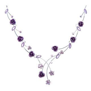 Glamorousky Elegant Rose Necklace with Purple Swarovski Element Crystals and Crystal Glass   40cm +8.5cm extension chain (962): Jewelry