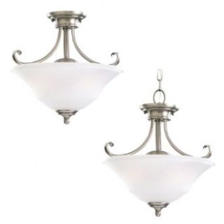 Sea Gull Lighting 77380 965 2 Light Convertible Semi Flush Fixture, Satin Etched Glass Shade and Antique Brushed Nickel   Semi Flush Mount Ceiling Light Fixtures  