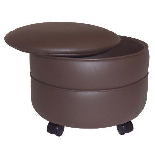 NW Enterprises Round Vinyl Storage Ottoman, Walnut  