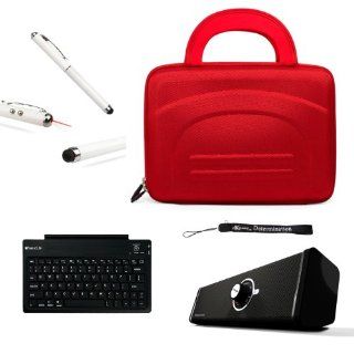 RED Hard Shell Nylon Cube Carrying Case For Le Pan TC 970 9.7 inch Tablet PC & Le Pan II Tablet PC + Bluetooth Keyboard + Bluetooth Speaker + Stylus: Computers & Accessories
