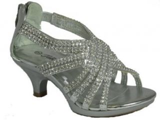 Angel 41K Little Girls Rhinestone Heel Platform Dress Sandals Silver: Shoes