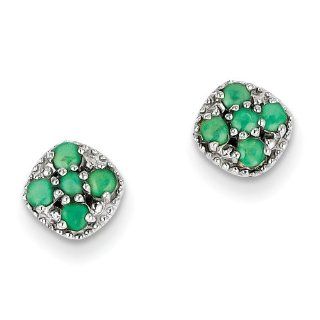 Sterling Silver Emerald Square Post Earrings: Jewelry
