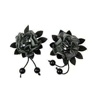 Wholeport 2 pieces Black Gray Small Flower Pattern Soft Satin Lace Trim with Beads