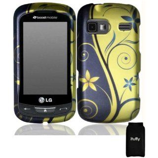 Royal Swirl with Blue & Gold Flowers Design Rubberized Snap on Hard Plastic Cover Faceplate Case for Sprint LG Rumor Reflex LN272 / AT&T LG Xpression C395 + Screen Protector Film + ituffy bag: Cell Phones & Accessories