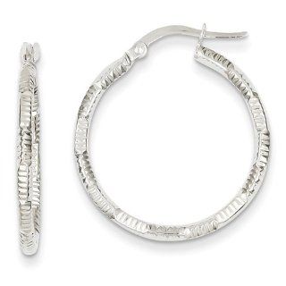 14k White Gold 2x20mm Patterned Twist Hoop Earrings, Best Quality Free Gift Box Satisfaction Guaranteed: Jewelry