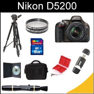 Nikon D5200 Digital SLR Camera & 18 55mm G VR DX AF S Zoom Lens (Bronze) with Tripod, 16gb SDHC Card, Wallet Card Case, Memory Card Reader, Lens Brush, Filters, DSLR Case, and Instructional DVD Kit : Digital Slr Camera Bundles : Camera & Photo
