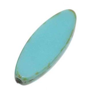 Czech Glass Table Cut Window Beads 8x20mm Long Oval   Blue Turquoise / Picasso Diffusion (8)