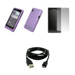 Motorola Droid 2 A955   Premium Purple Rubberized Snap On Cover Hard Case Cell Phone Protector + Crystal Clear Screen Protector + USB Data Charge Sync Cable for Motorola Droid 2 A955: Cell Phones & Accessories