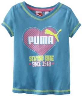 PUMA Girls 2 6X Toddler Staying Cute V Neck Tee, Blue, 2T: Clothing