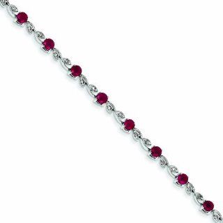 3.9 Carat 14K White Gold Diamond and Ruby Bracelet: Link Bracelets: Jewelry