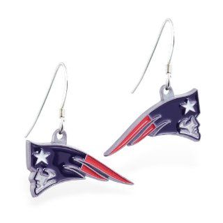 Mspiercing Sterling Silver Earrings With Offical Licensed NFL Charm, New England Patriots: Jewelry