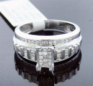 Women 10k White Gold Princess Cut 0.50ct Diamond Engagement Bridal Ring Size 7: Jewelry